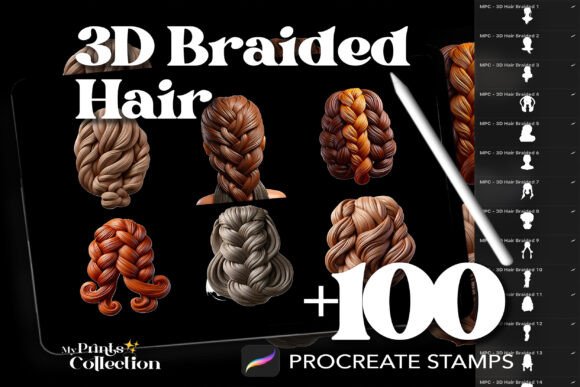 100 Procreate 3D Braided Hair Stamps