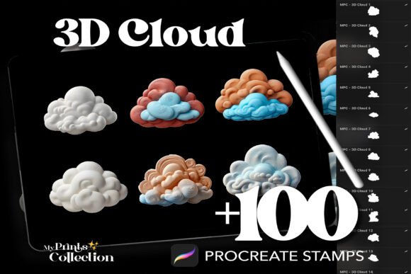 100 Procreate 3D Cloud Stamps