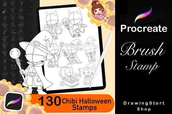 130 Procreate Halloween Chibi Stamps