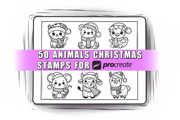50 Animal Christmas Procreate Stamps