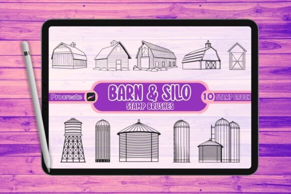 Barn Silo Brush Stamp Set for Procreate