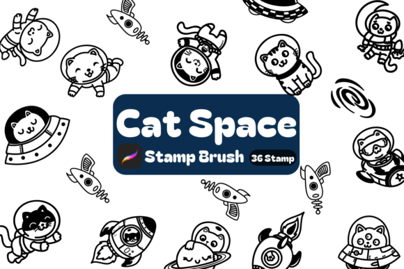 Cat Space: A Sketch Style Procreate Stamp Brush