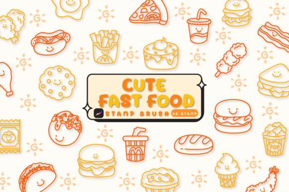 Cute Fast Food: Sketch Style Procreate Stamps