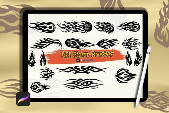 Fire Flames Brush Stamp Set for Procreate