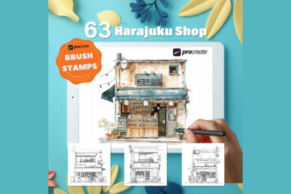 Harajuku Shop, 63 Procreate Stamps: A Gateway to Tokyo Street Style